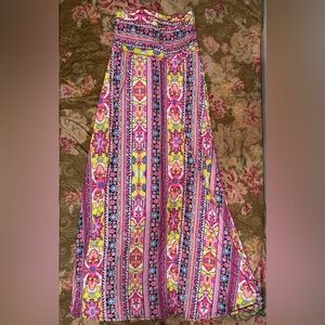 Zoziela Vibrant Pink and Yellow Patterned Maxi Skirt